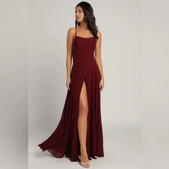 Dreamy Romance Burgundy Backless Maxi Dress